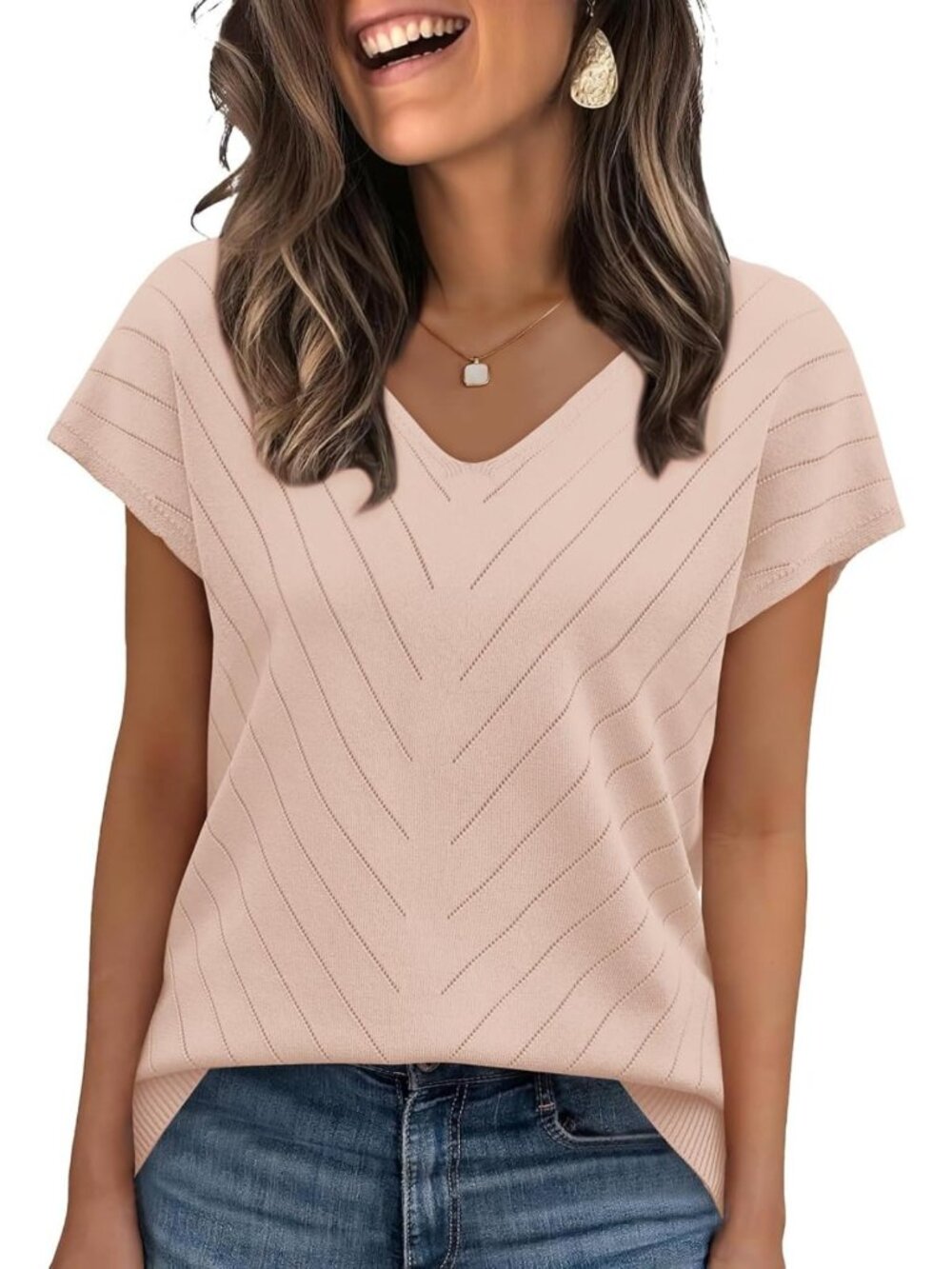 Trendy V-Neck Short Sleeve Sweater for Women | Summer Beach Vacation Top